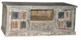 Rainbow Block Print Reclaimed boat wood Carved Panel Entertainment Unit TV Stand 200X44X66 CM